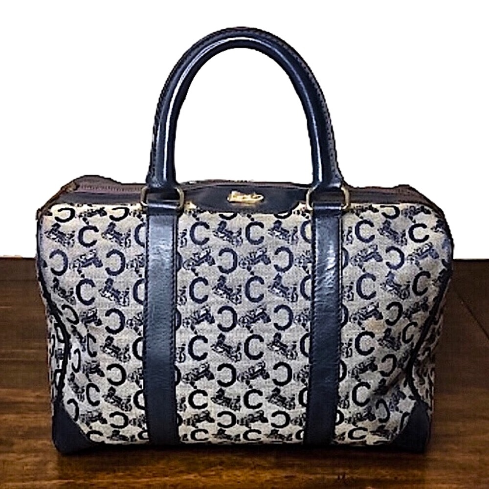 CELINE Navy Blue and Grey Monogram Boston Carry On Overnight Travel Bag 30cm